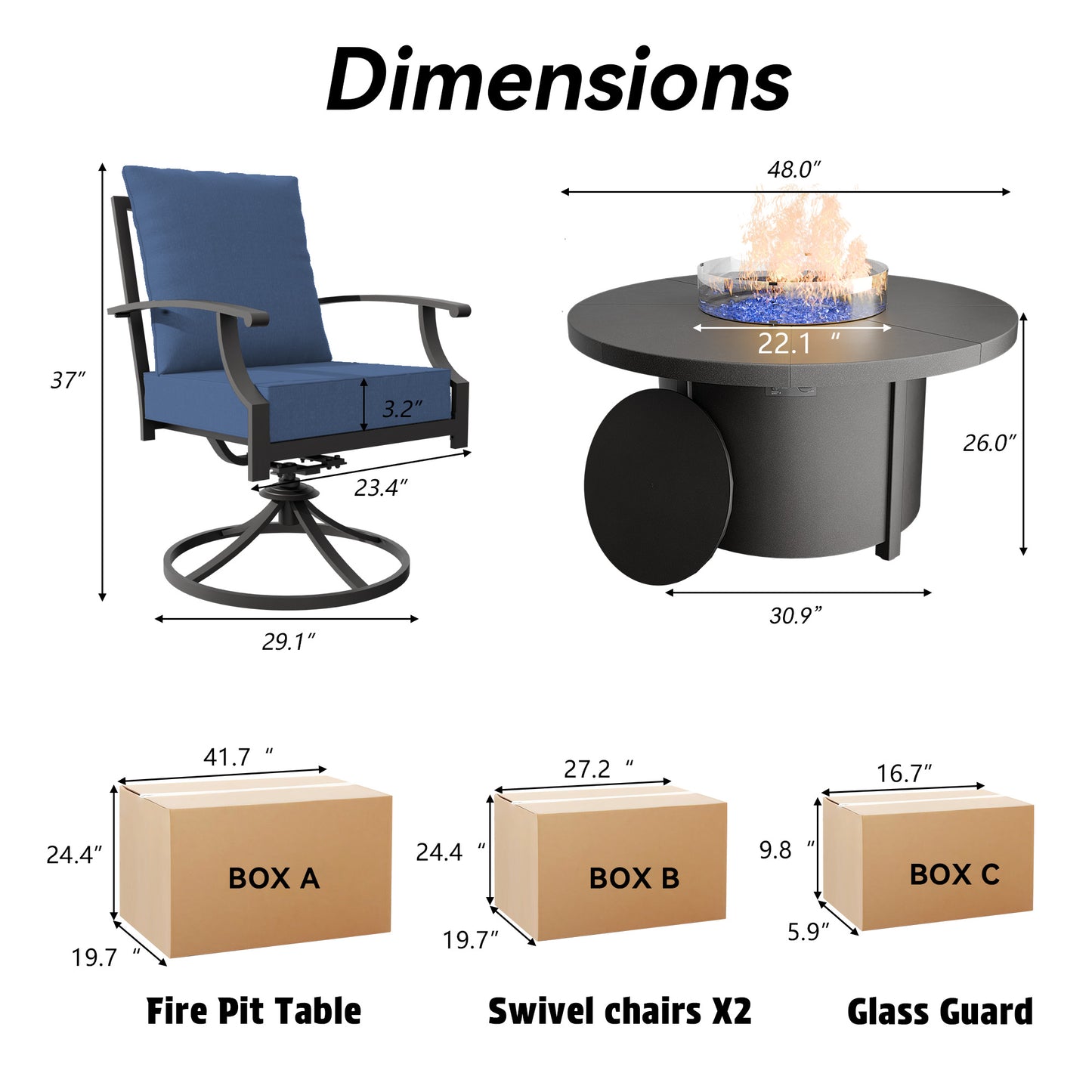 High-Back Swivel Chairs with Round Gas Fire Pit Table