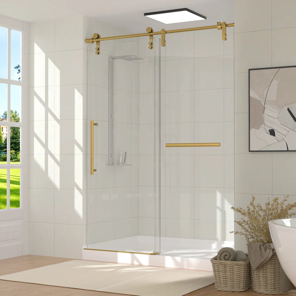 60" Frameless Sliding Shower Door - Stainless Steel Hardware