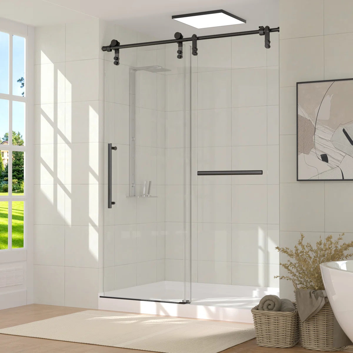 60" Frameless Sliding Shower Door - Stainless Steel Hardware