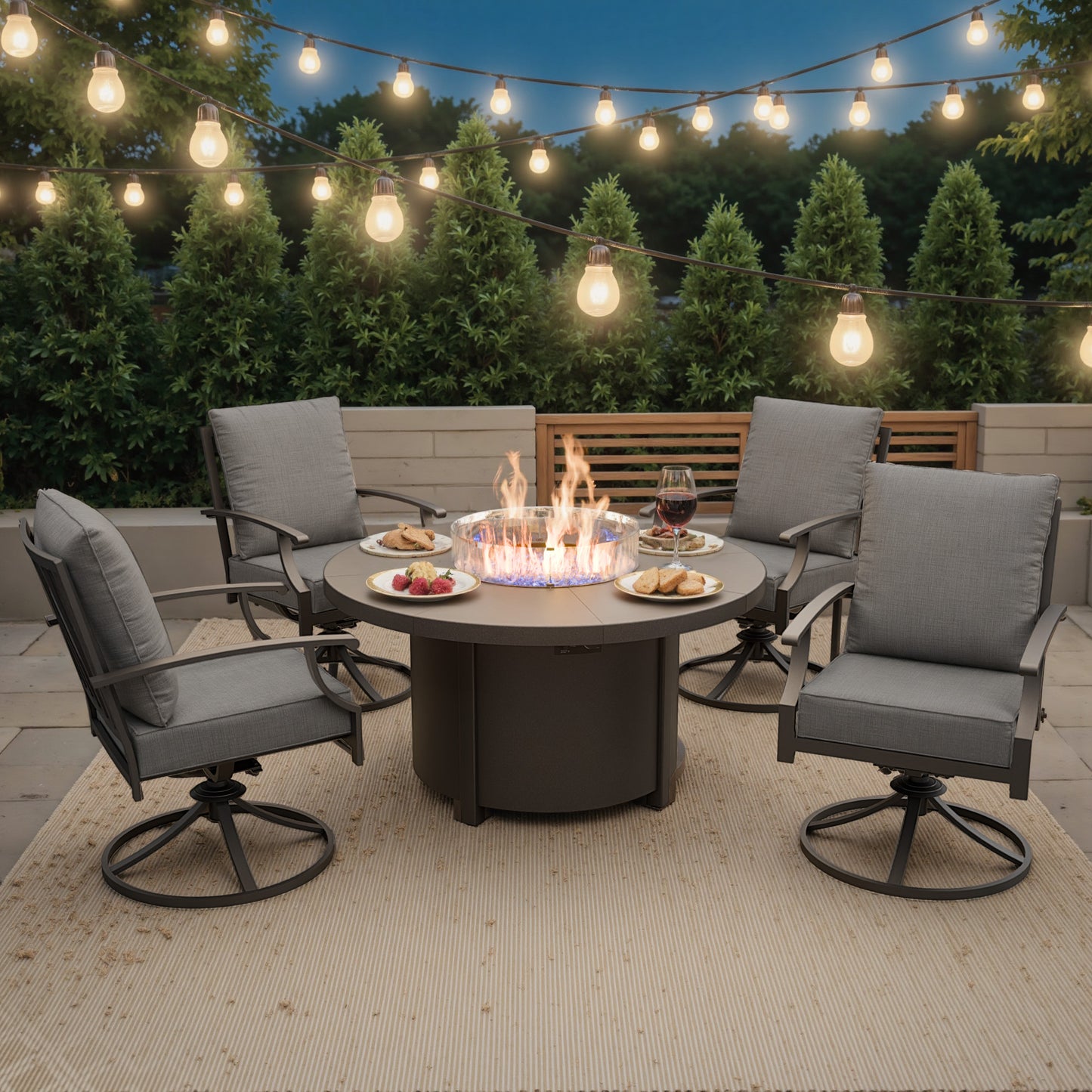 High-Back Swivel Chairs with Round Gas Fire Pit Table