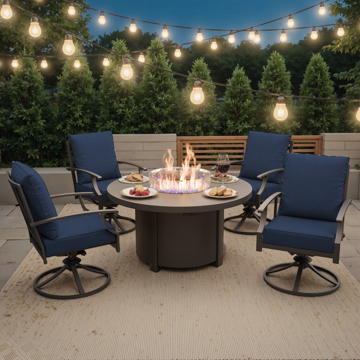 High-Back Swivel Chairs with Round Gas Fire Pit Table