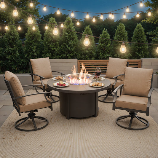 High-Back Swivel Chairs with Round Gas Fire Pit Table