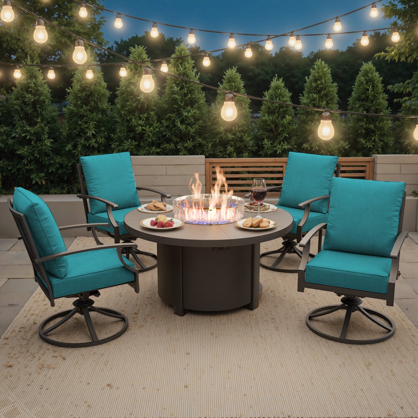 High-Back Swivel Chairs with Round Gas Fire Pit Table