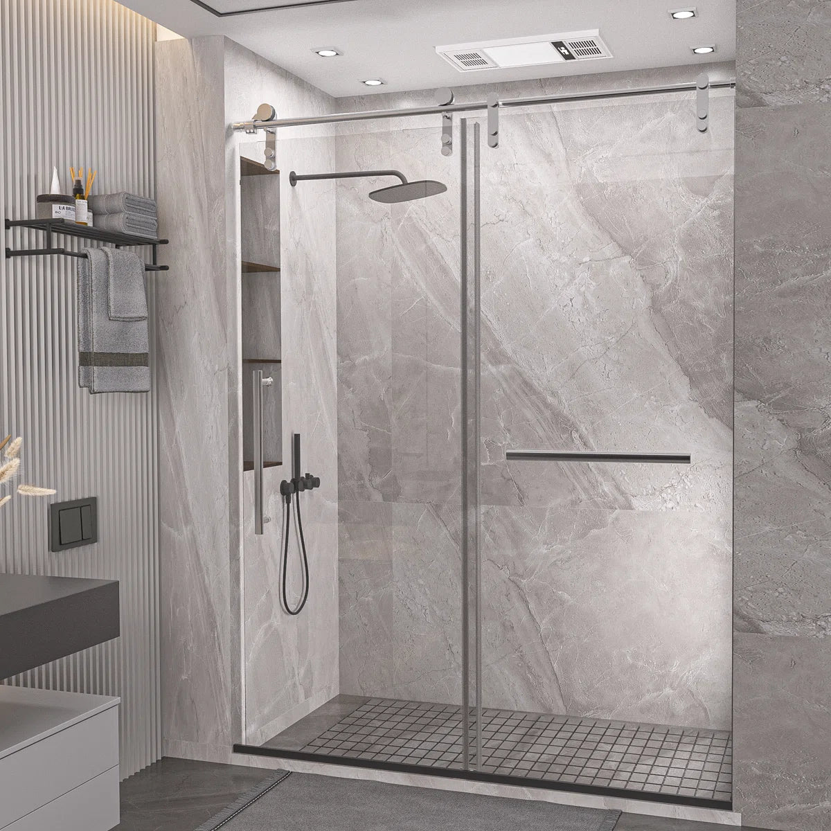 60" Frameless Sliding Shower Door - Stainless Steel Hardware