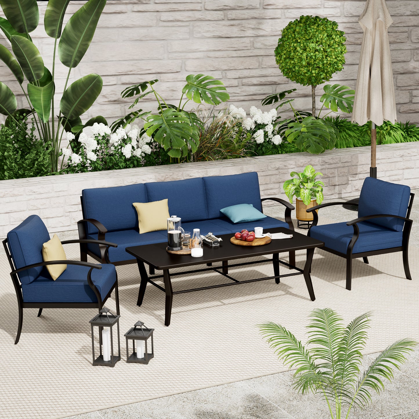 3-Seater & 2 Single Aluminum Sofa Set with Metal Table