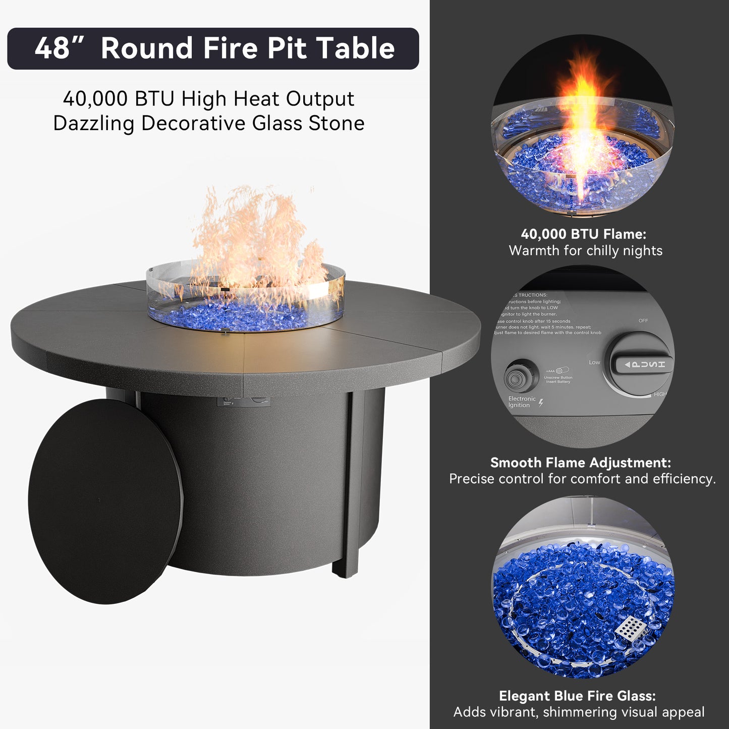 High-Back Swivel Chairs with Round Gas Fire Pit Table