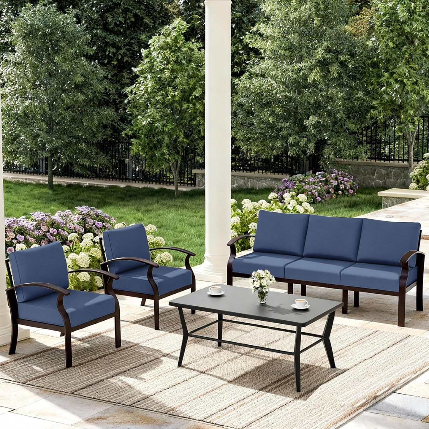 3-Seater & 2 Single Aluminum Sofa Set with Metal Table