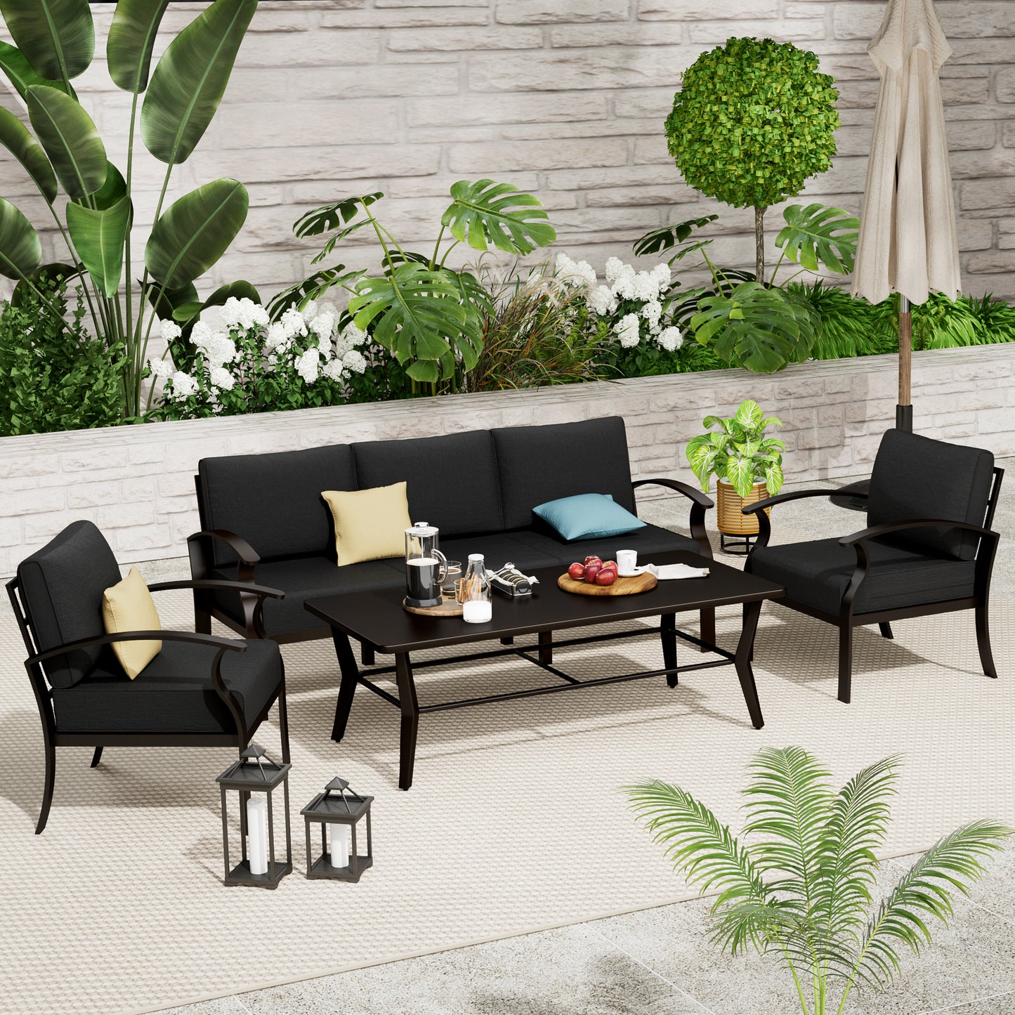 3-Seater & 2 Single Aluminum Sofa Set with Metal Table