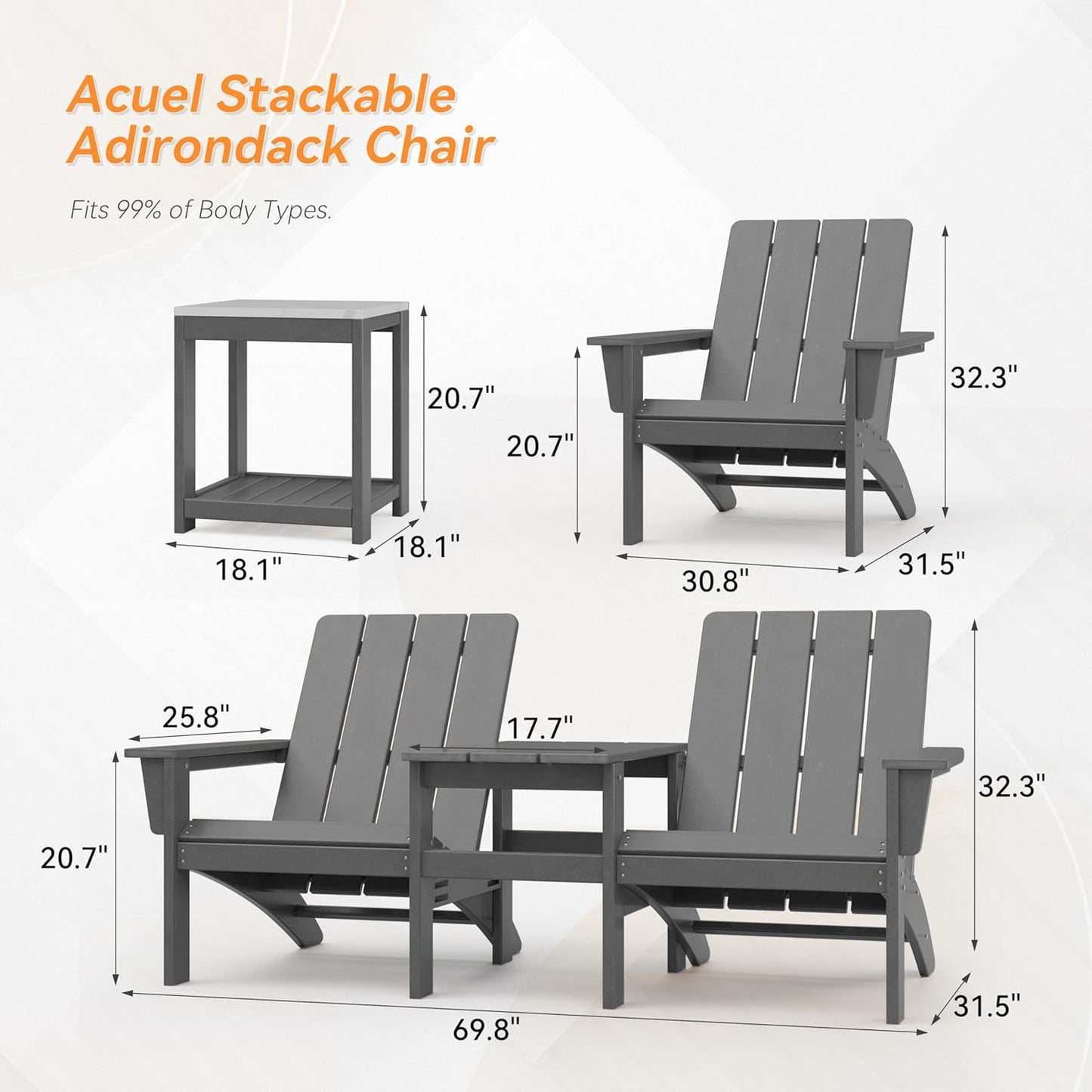 4-Seat Adirondack Chair Set with Side Table