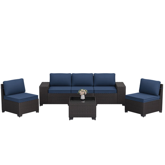 Modern 5-Person HDPE Rattan Outdoor Sectional Sofa Set