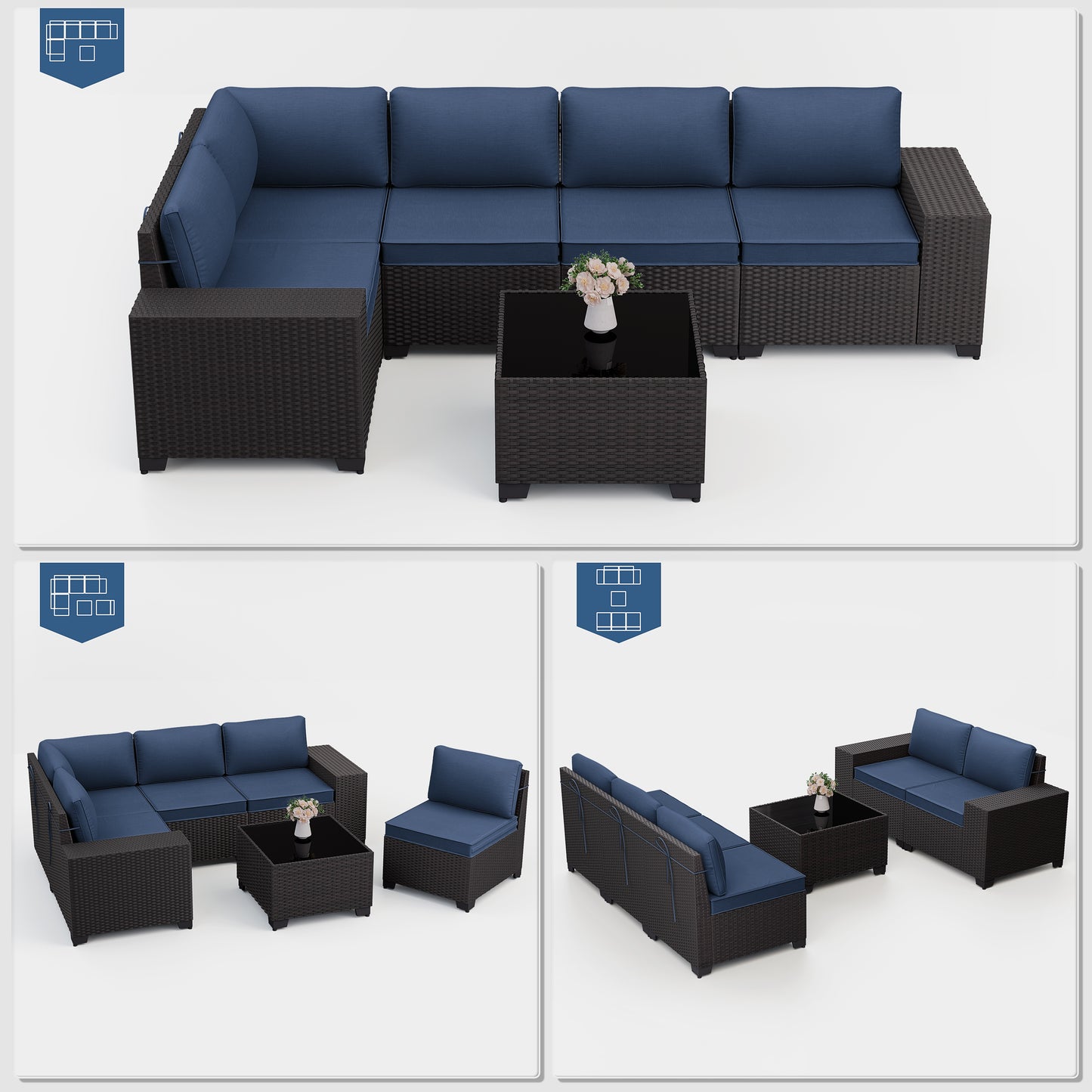 Modern 5-Person HDPE Rattan Outdoor Sectional Sofa Set