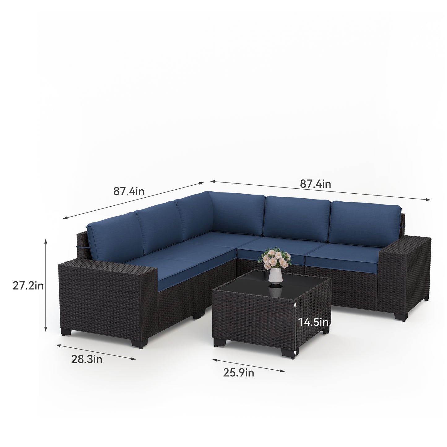 Modern 5-Person HDPE Rattan Outdoor Sectional Sofa Set